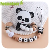 fosmeteor 1set baby pacifier chain holder and eco friendly panda silicone beads and beech beads teether bracelet shower gift
