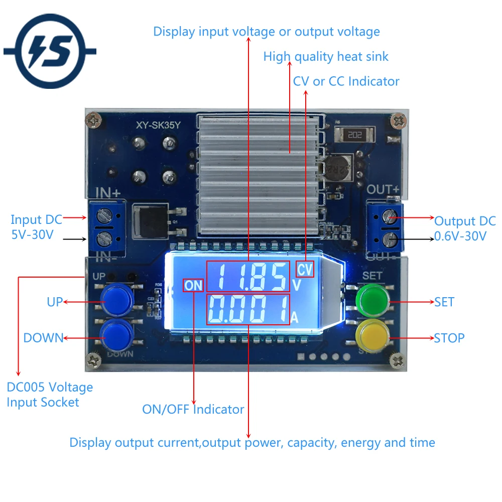 DC 35 Вт 4A Регулируемый Автоматический Бак Повышающий Модуль источника питания CCCV
