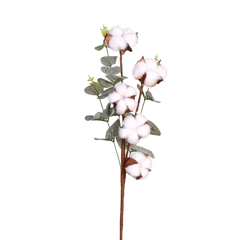 

5Balls per Stem Naturally Dried Cotton Eucalyptus Leaf Plants Artificial Flower Fake Cotton Flower Home wedding Decor phragmites