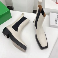 luxury brand designer 2021 ankle boots leather women thick heel slip on shoes fashion party footwear size 43 women shoes