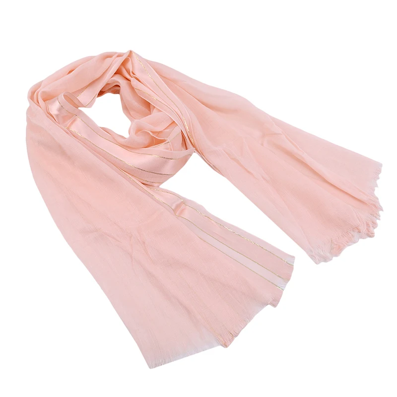 

1 PCS Fashion Luxury Hot Gold Striped Scarf Women Shawl Plain Solid Chiffon Bandana Foulard Hijab Muslim Wraps