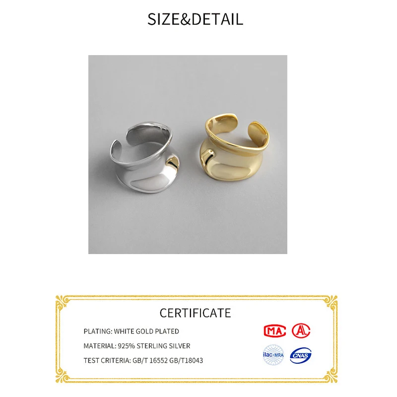 925 Sterling Silver Retro INS Style Smooth Women's Rings - Adjustable Romantic Large Antique Finger Anillos image 2