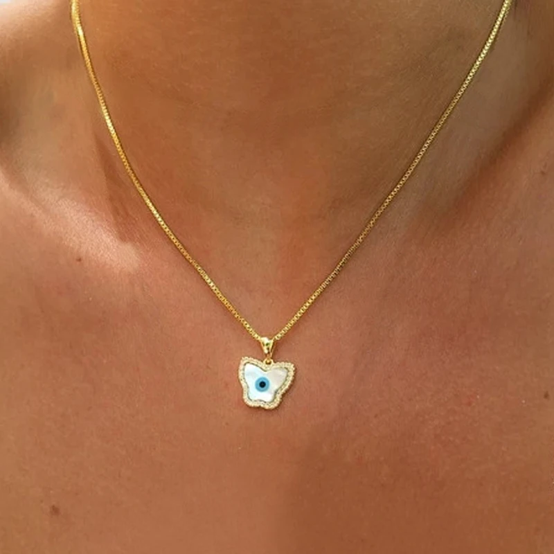 Unique Butterfly Crystal Necklace for Women Turkish Evil Eye Pendant Choker Statement Collares Beach Jewelry Gift | Украшения и