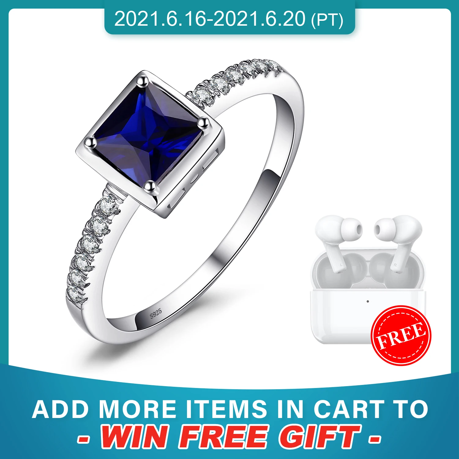 

JewelryPalace Square Created Blue Sapphire Ring 925 Sterling Silver Rings for Women Engagement Ring Silver 925 Gemstones Jewelry