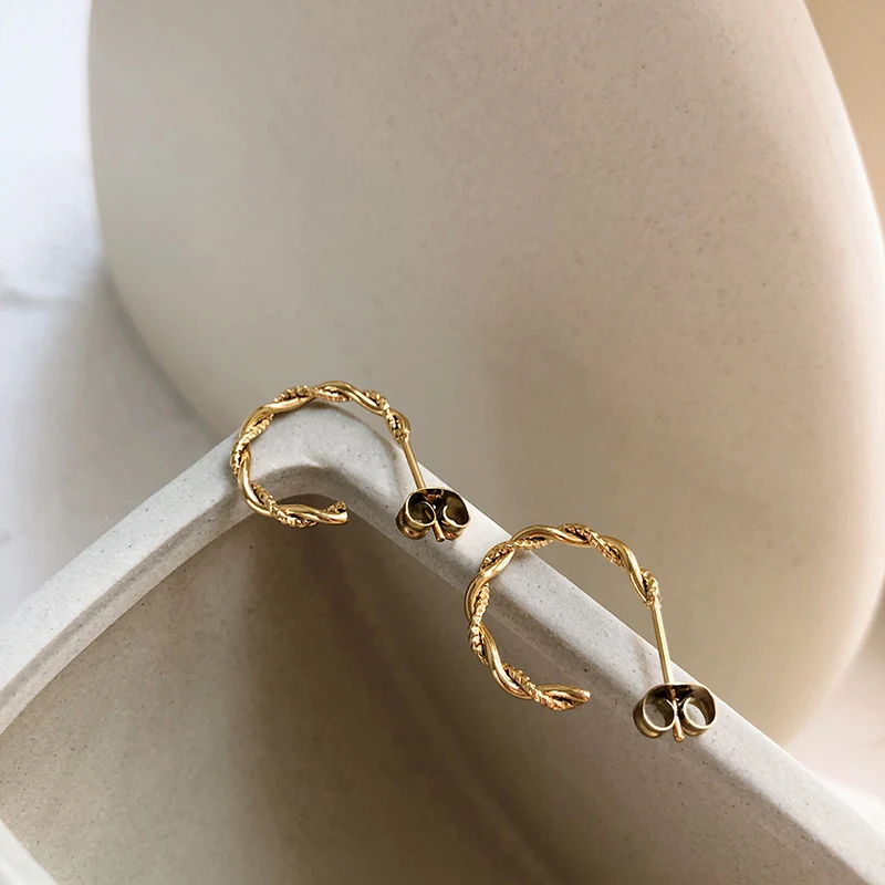 

316 L Stainless Steel jewelry Simple Personalized Design Earring, 18K Gold plated Twist Weave Hoop Earrings