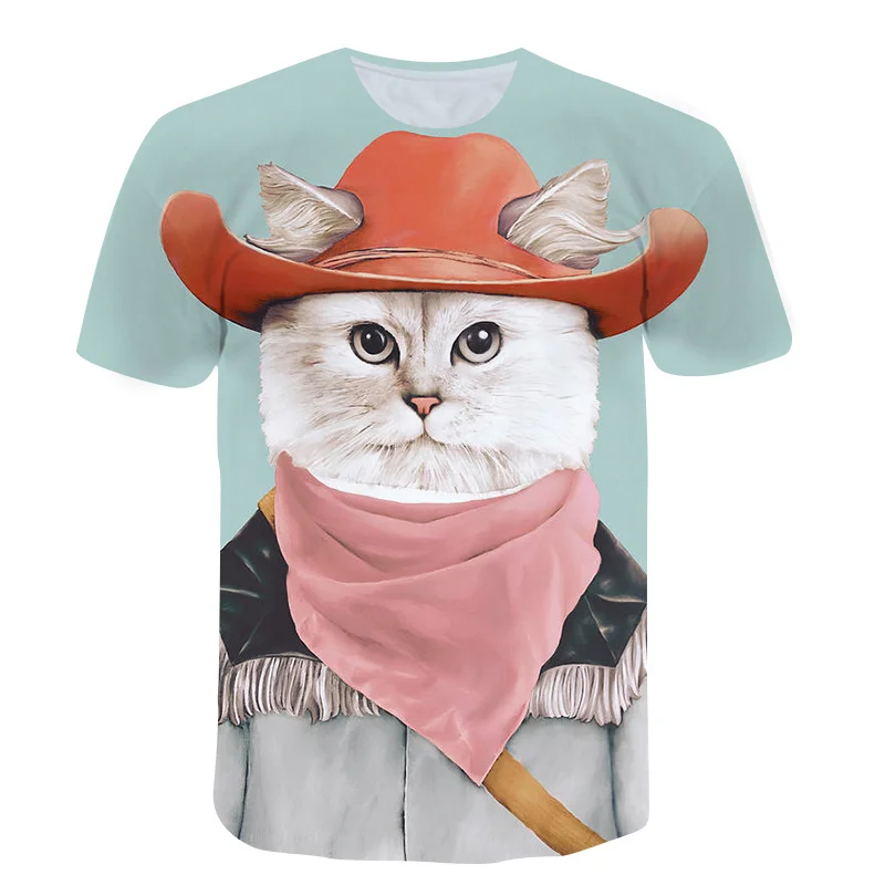 

2021 Summer New Men's T-shirts Cute and Fun Anime Cat O-neck Shirt Street Fashion Casual Short-Sleeved Round Neck Shirt