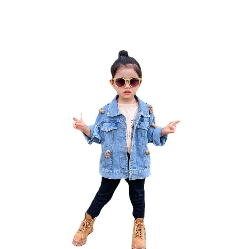 

Spring Autumn Kids Casual Jacket Girls Three-dimensional Bear Cartoon Jeans Coat Girl Denim Fashion Sweet Outerwear Costume 1-8t