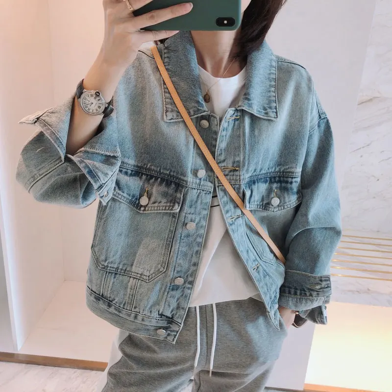 

Denim Jacket Women's Loose Style 2021 Spring And Autumn New Harajuku Retro Salt Fried Street Jacket female Dropshipping