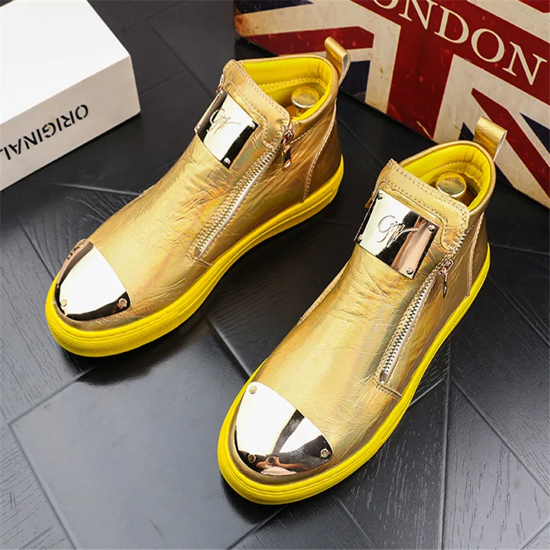 Кроссовки мужские высокие золотистые в стиле хип-хоп повседневная обувь на