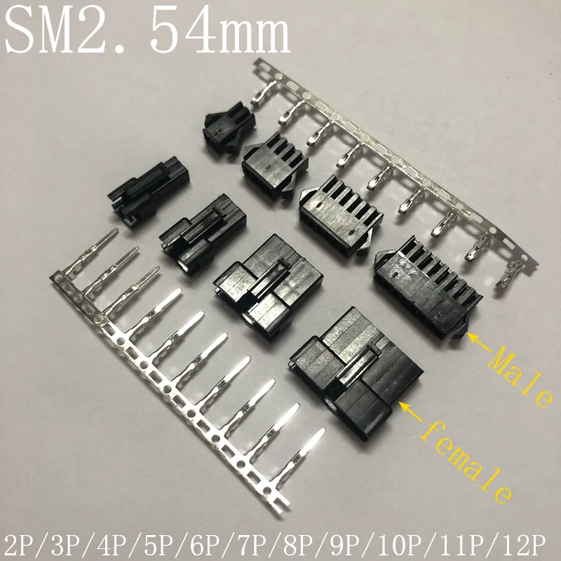

10Sets JST SM2.54 Connector Plug Male/Female Housing + Terminals 2.54MM Pitch SM-2P SM-2R 2P/3/4/5/6/7/8/9/10/11/12 P Pin