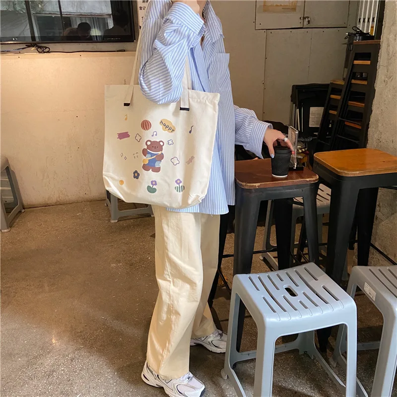 

New Women's Canvas Shoulder Shopping Bags Handbag Cartoon Cotton Cloth Large Tote Bag for Lady Ladies Eco Reusable Shopper Bags