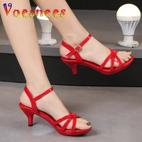 sandals women shoes big size 43 thin heels summer candy color peep toe high heels sexy nightclub party slides cross strap shoes