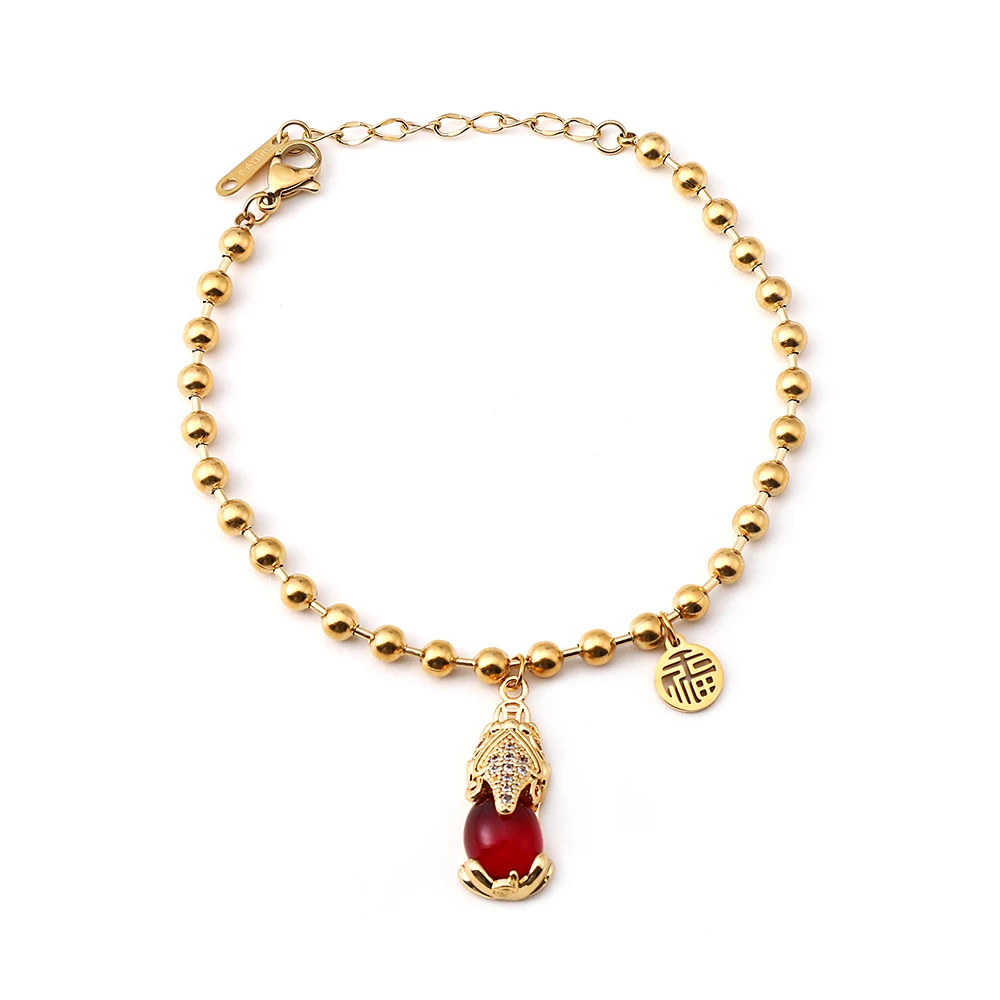 Женский браслет из нержавеющей стали с бусинами вечерние в китайском стиле -