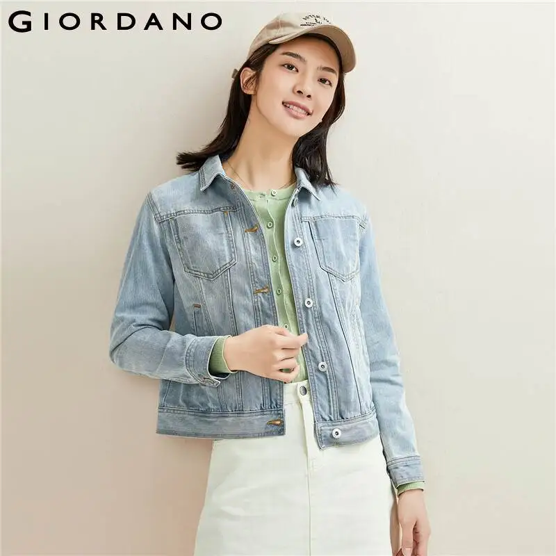 

Женская джинсовая куртка Giordano с отложным воротником, с несколькими карманами, модный дизайн, повседневные джинсовые куртки 05371717