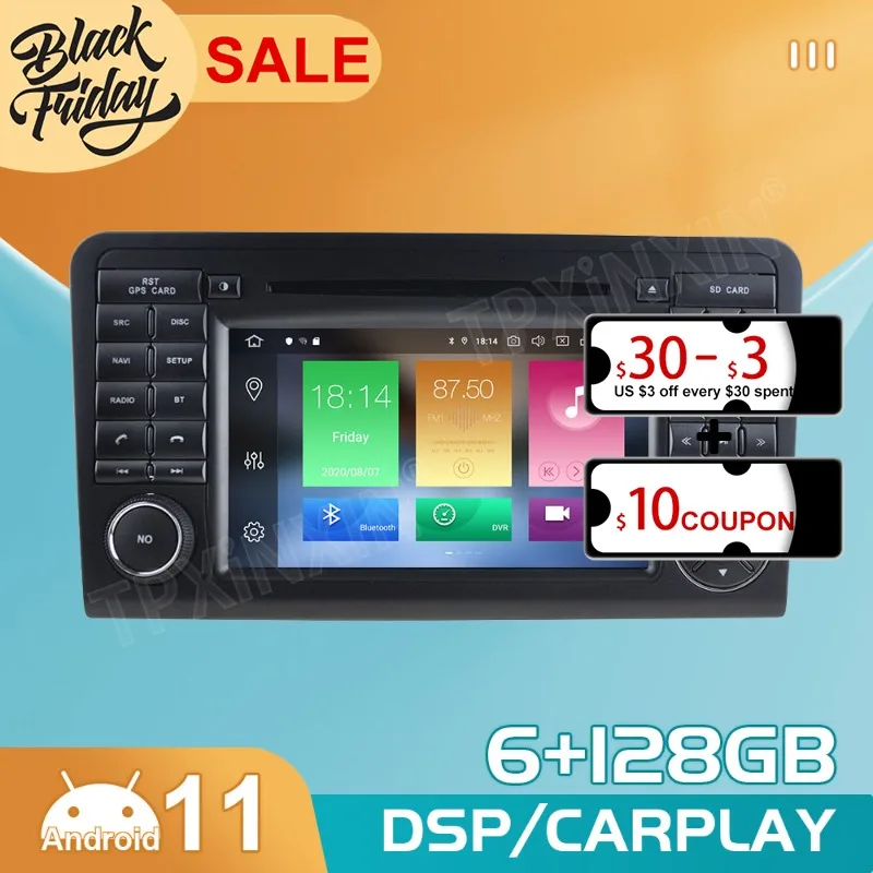 Автомобильный мультимедийный проигрыватель на Android 11 0 128 ГБ для Benz ML CLASS W164 ML300 ML350