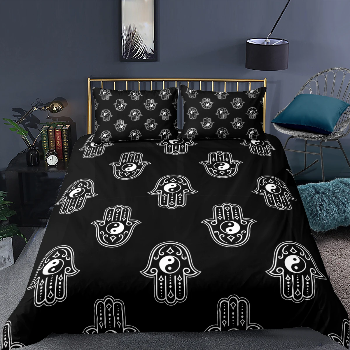 

Tai Chi Bedding Set Chess Board Duvet Cover Black White Squares Quilt Cover Yin Yang Symbol Bed Set parrure de lit