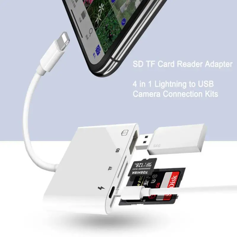 4 в 1 для Lightning для подключения камеры комплекты SD/TF/USB адаптер для чтения карт OTG кабель для iPhone X 8 7 Plus iPad 4