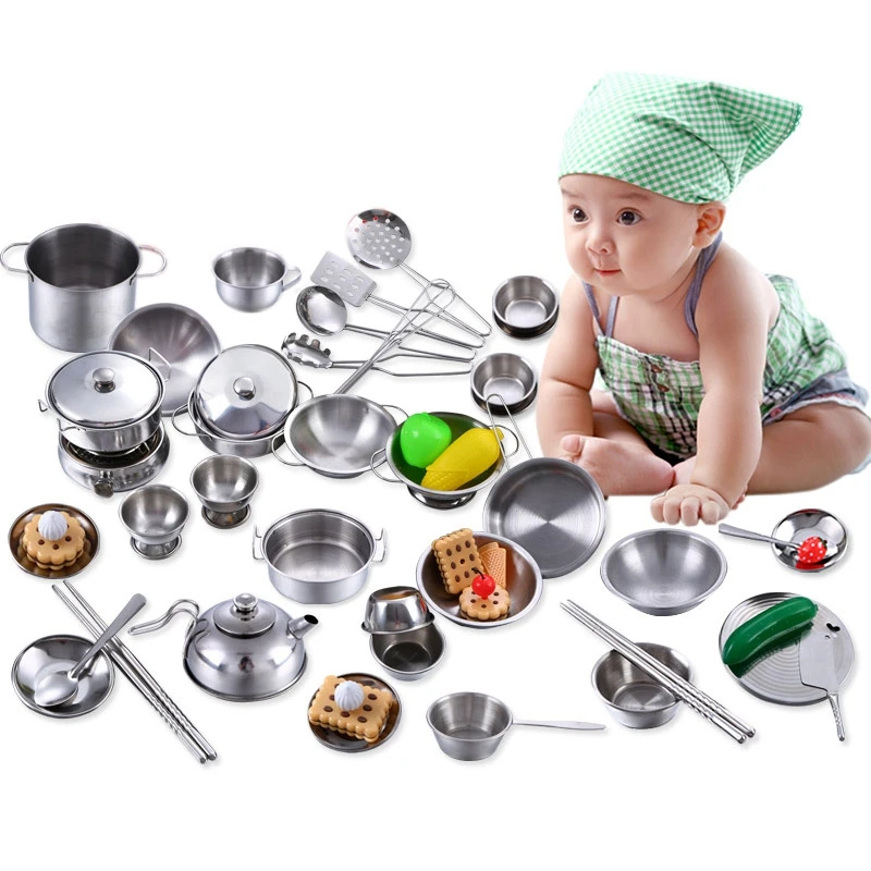 

Kids Pretend Play Kitchen Toys Stainless Steel Cookware Cooking Set Simulation Cooking Toys for Children Play Role Game