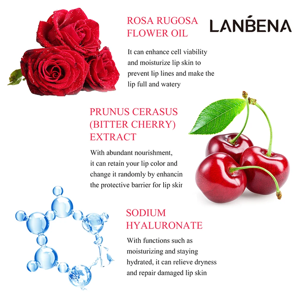 Гиалуроновый бальзам для губ LANBENA Rose хамелеон питательный средство снятия