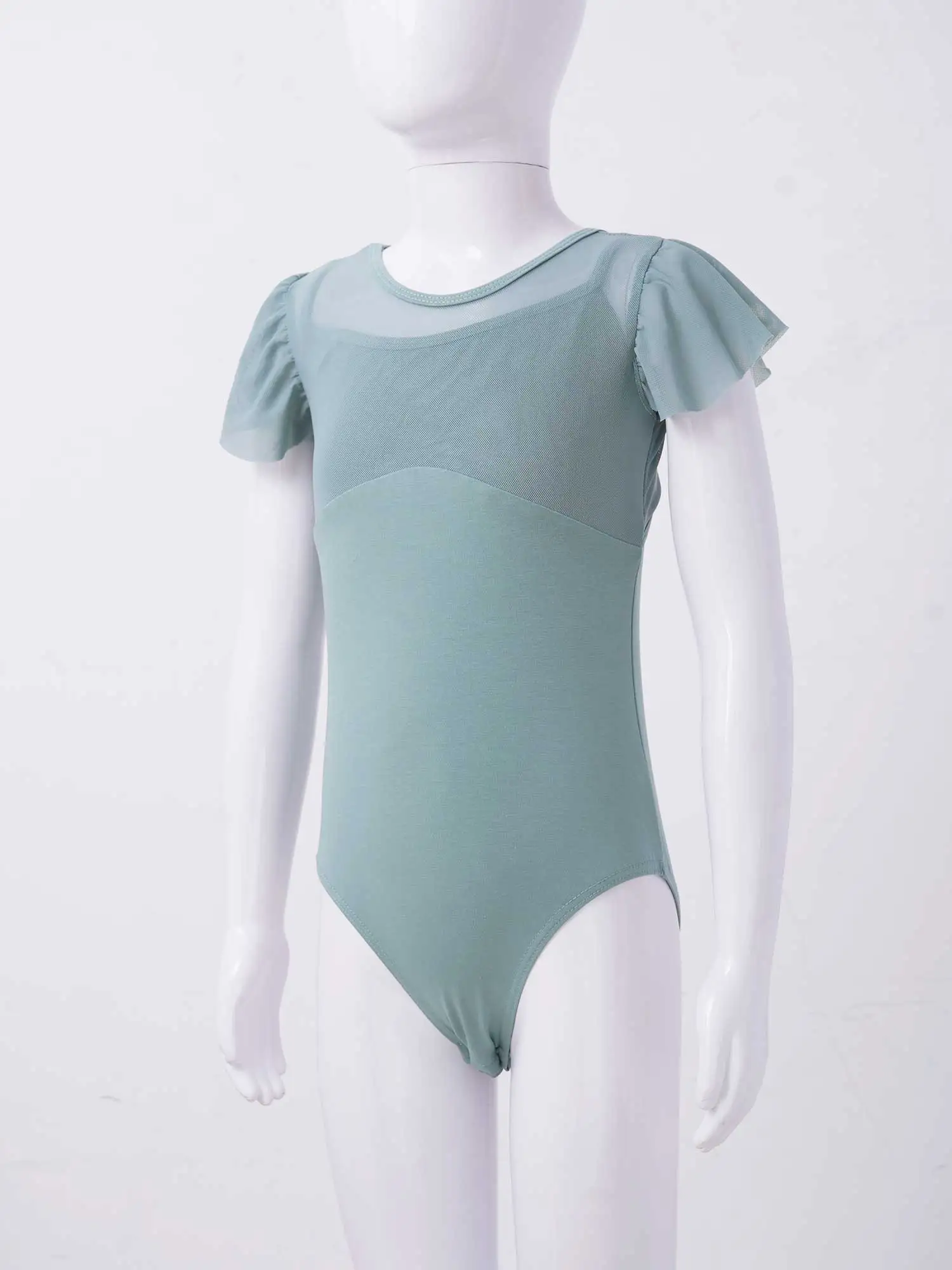 Kids Girls Ballet Dance Leotards Gymnastics Dancewear Mesh Sleeve Patchwork Hollow Folk Dance Jumpsuit Performance Costumes New