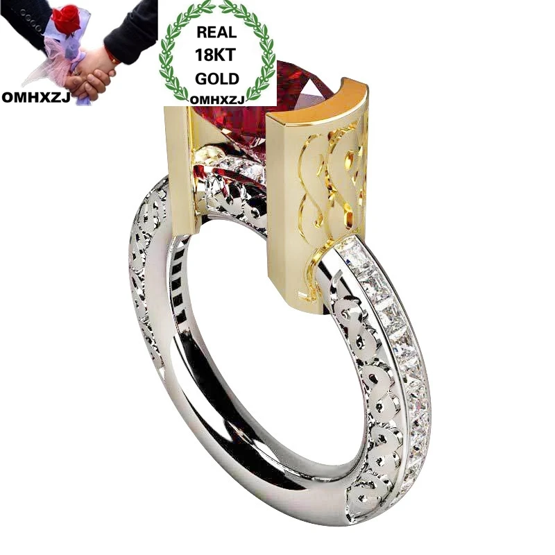 

OMHXZJ Wholesale European Fashion Woman Girl Party Birthday Wedding Gift Geometric AAA Zircon 18KT Gold White Gold Ring RR938