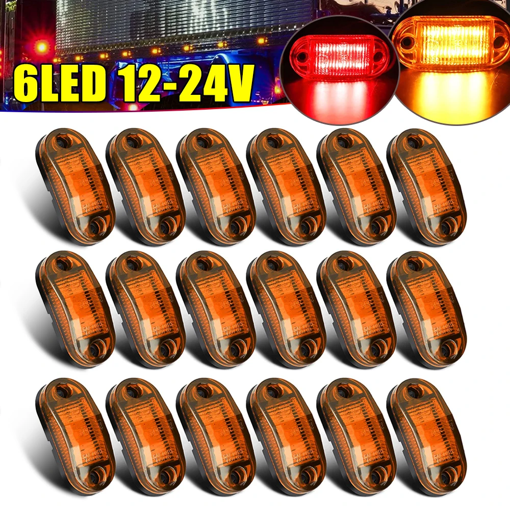 

12-24V 6 LED Side Marker Lights Front Rear Clearance Indicators Lighting Lamp for Trailer Truck Rv Camper Boat Bus Caravan