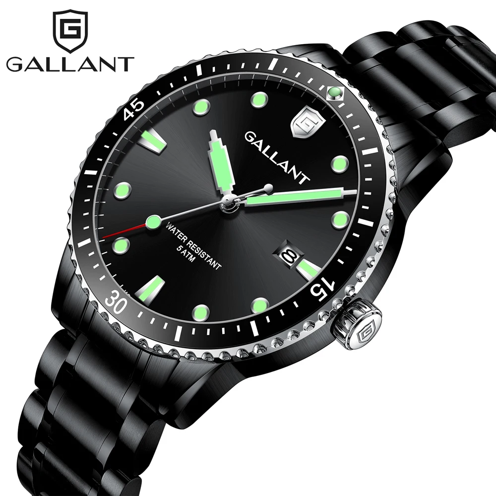 

Mens Watch Quartz Watches with Stainless Steel Band Metal Wrist Watch for Men Calendar Date 5ATM Waterproof Watches, Black