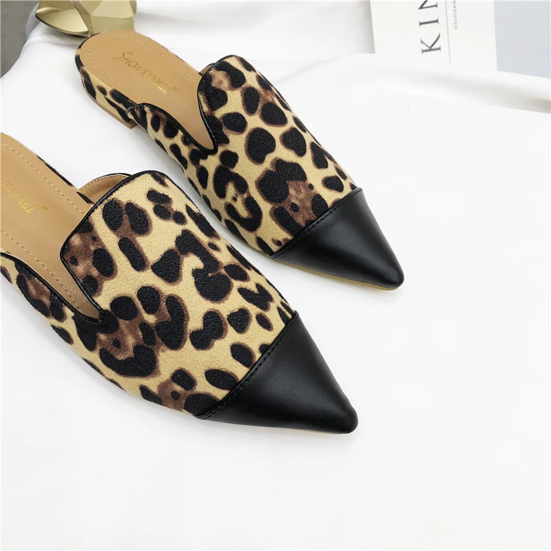 Туфли женские леопардовые на плоской подошве с острым носком|Тапочки| |
