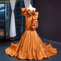 golden sparkle glitter sequined evening dresses long mermaid dubai abaya saudi arabia formal prom gown robe de soiree plus size