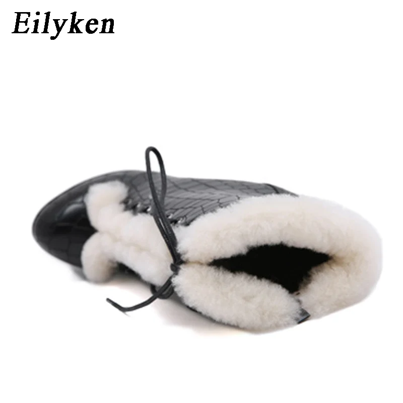 Eilyken; модные ботинки в байкерском стиле с искусственным мехом; женская повседневная обувь на платформе и каблуке; обувь со шнуровкой и круглым носком; женские осенние ботинки черного цвета