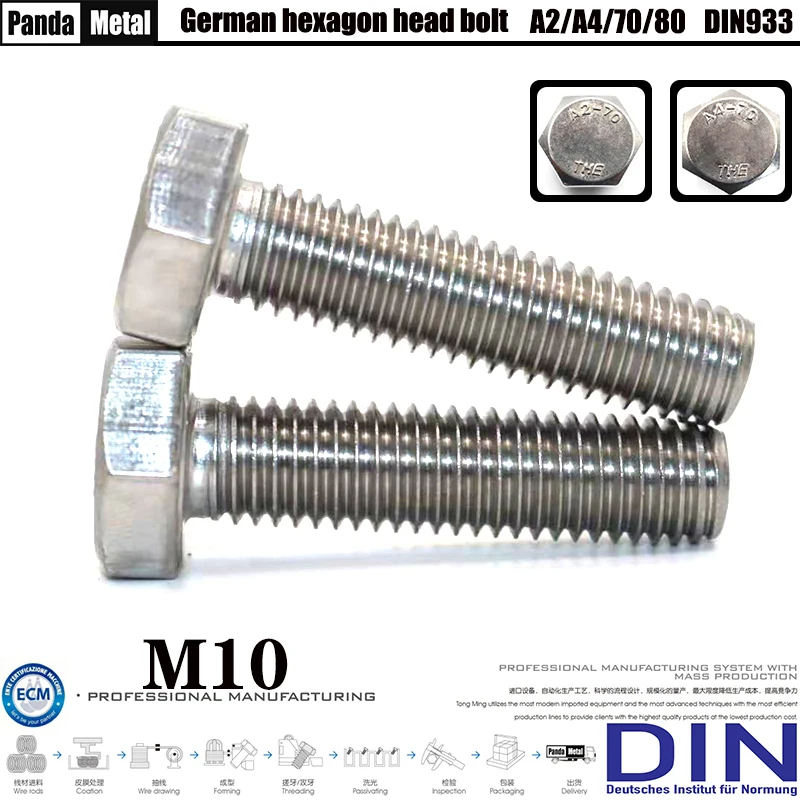 

DIN933 диаметр M10 болт с шестигранной головкой 304/316 нержавеющая сталь Пособия по немецкому языку Стандартный Полный поток метрический винт A2-70/A4-70/80