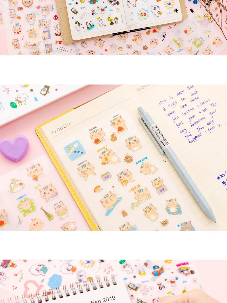6 листов DIY Kawaii ПВХ мультфильм канцелярские наклейки Скрапбукинг для украшения фотоальбома дневника