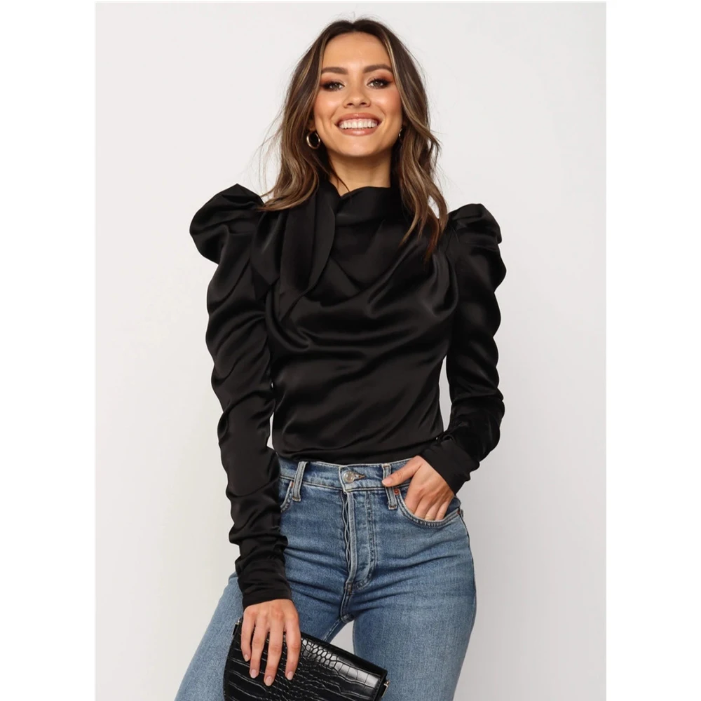 Модные женские атласные блузки Meihuida элегантные однотонные рубашки с бантом на