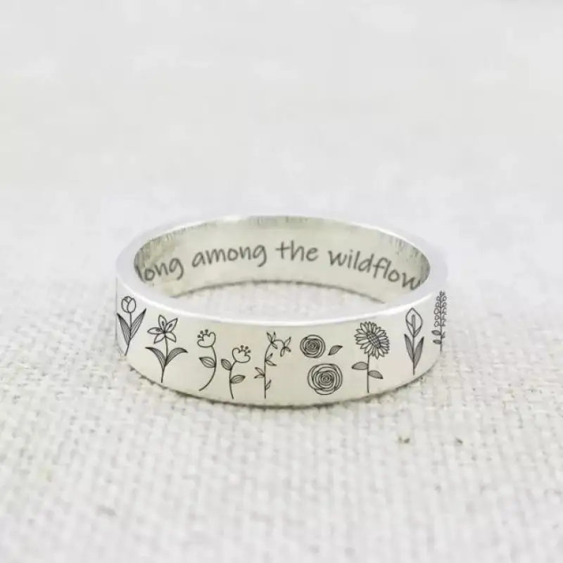 

Appreciate The Little Things Lettering Flowers Grass Pattern Ring Fashion Men and Women Casual Street Party Plant Ring Jewelry