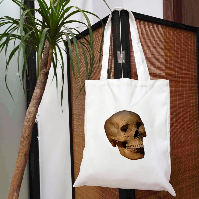 

Human Skeleton Women's Bag Shopping Custom Canvas Shopper Anime Briefcase Designer Handbags Customizable Logo Burlap Printed for