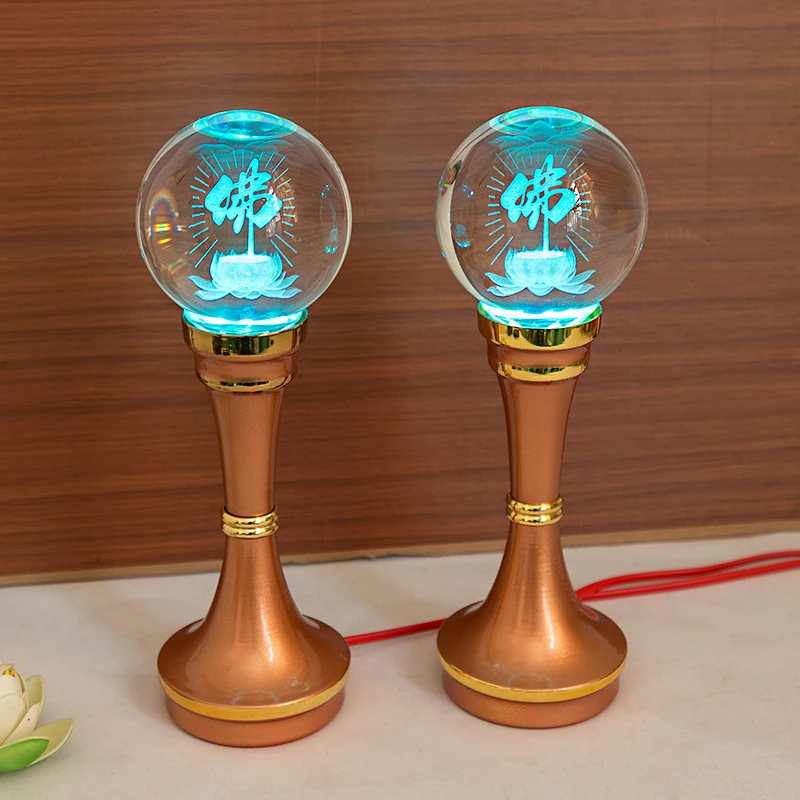 Wholesale Buddhist supplies HOME family Protection 2PCS Temple shrine enshrine worship crystal lotus color lamp | Дом и сад