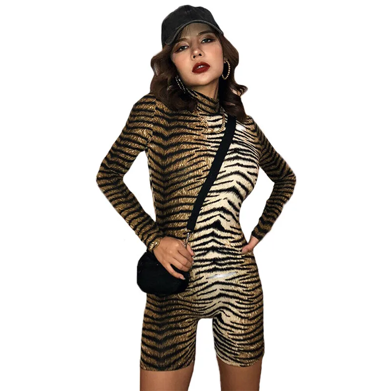 

Леопардовый сексуальный женский модный тонкий облегающий клубный комбинезон в уличном стиле, осенняя летняя одежда с длинным рукавом