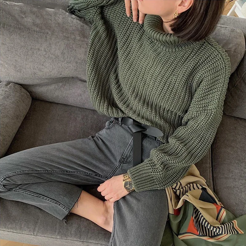 

2022 Neck Sweater Women 2022 New Korean Elegant Solid Cashmere Soft Oversized Thick Warm Female Pullovers Tops
