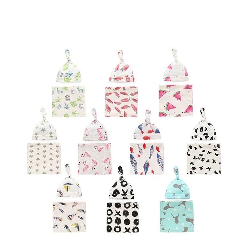 

Newborn Swaddle Wrap+Hat Infant Cotton Receiving Blanket Baby Slwaddle Blanket 2pcs sets For 90*90cm