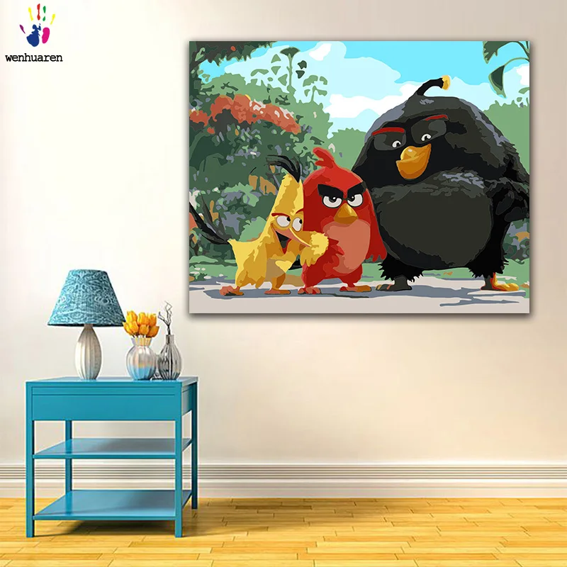 DIY картинки для раскраски по номерам с цветами Angry bird мультяшная иллюстрация