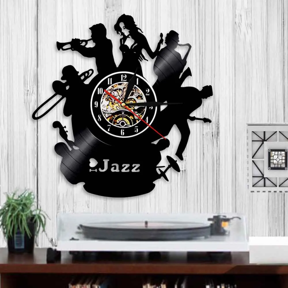 Настенные часы с надписью I Love Jazz виниловые классические для джазовой музыки