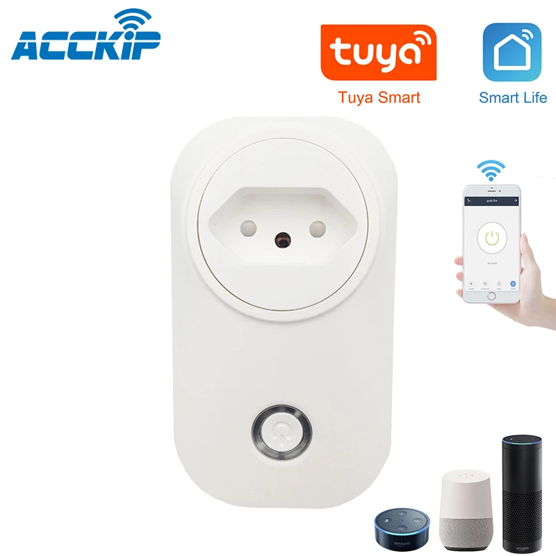 ACCKIP WIFI умная бразильская вилка 16A BR розетка беспроводное Голосовое управление