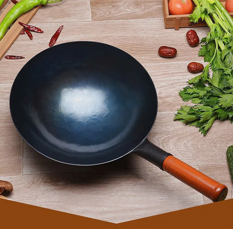 Железная кастрюля в китайском стиле газовая плита из чистого железа с деревянной