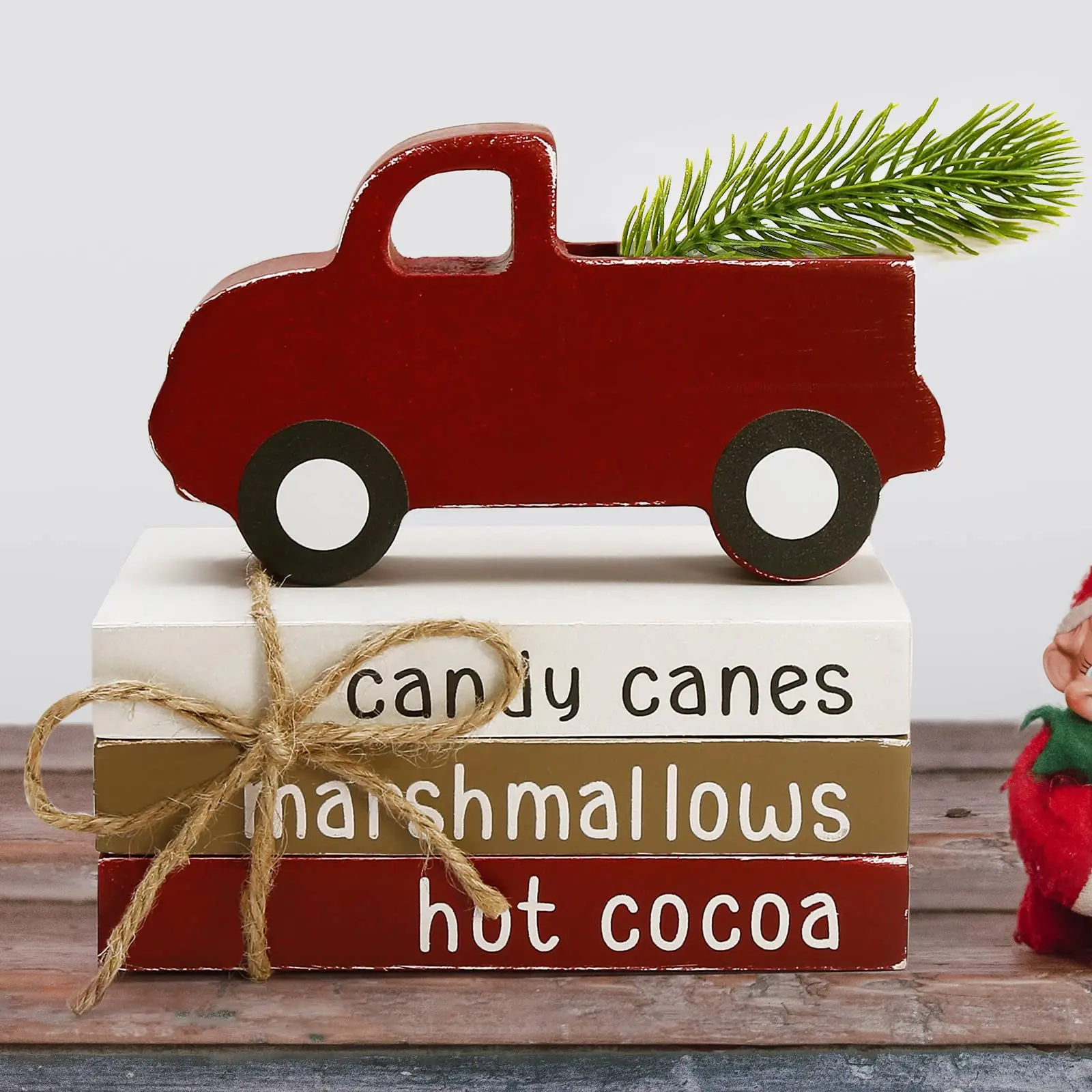 

Christmas Decor Christmas Decorations Indoor - 3 Faux Books Bundle with Twine & Red Truck with Mini Tree