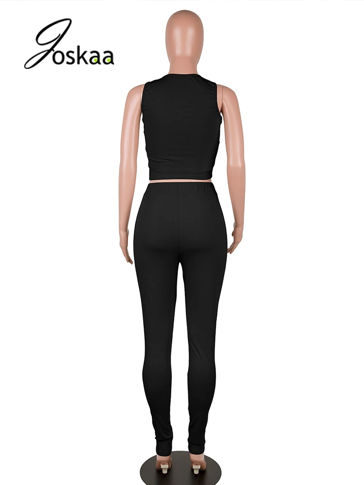 

Joskaa Casual Two Piece Pants Sets Women Ribbed Stretchy Irregular Vest Tops Pencil Trousers Suit Fall 2021 Fitness Tracksuits
