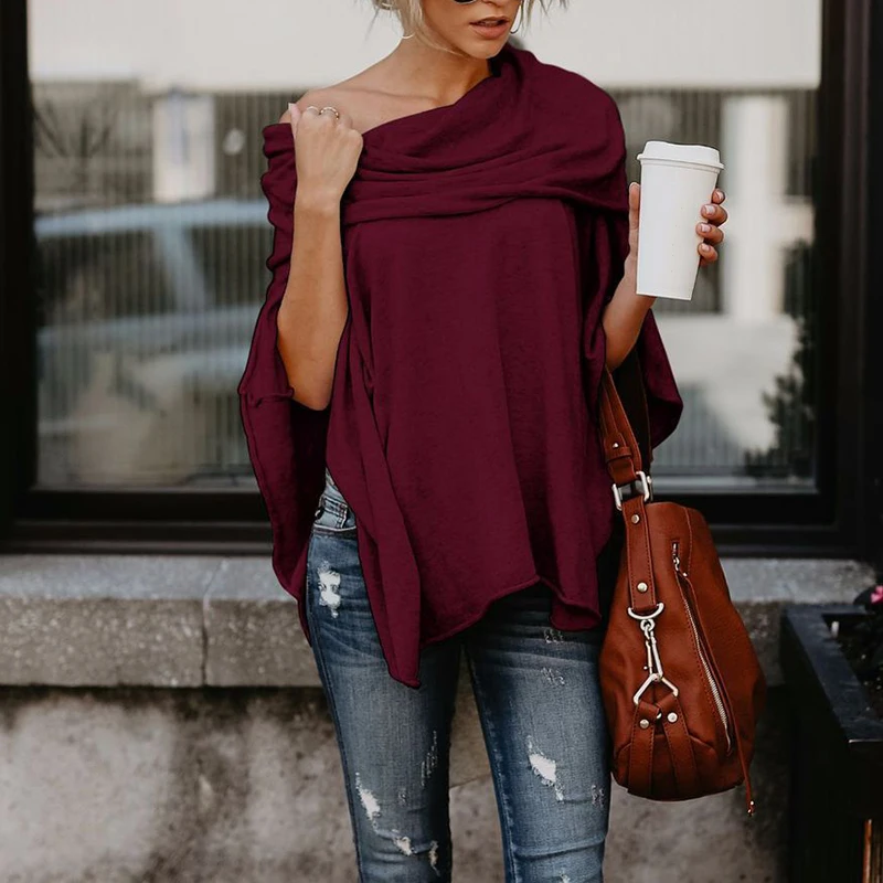 Women Sexy Tops Lady Shirts Party Off Shoulder Fashion Asymmetric Loose Fit Casual Irregular Solid Club Shirt | Женская одежда