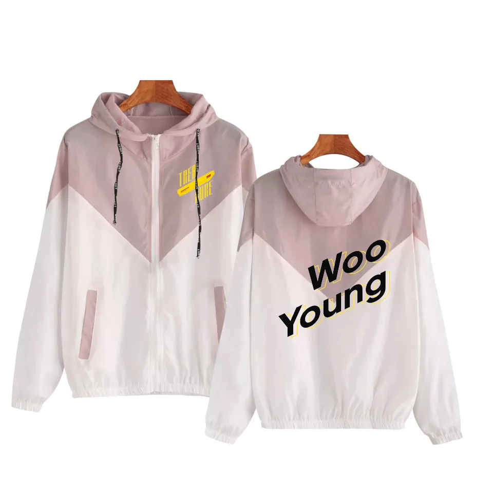 

Outerwear & Coats Jackets Long Sleeve Patchwork Oversize Zipper Jacket ATEEZ print Windbreaker coats and jackets women 2019Aug