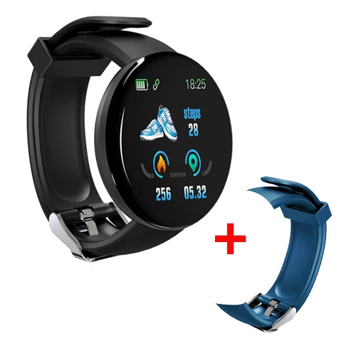 D18 новые умные часы для мужчин, кровяное давление, Круглые, Bluetooth, умные часы, женские часы, водонепроницаемые, спортивные, трекер, WhatsApp, для Android Ios - Цвет: black with blue