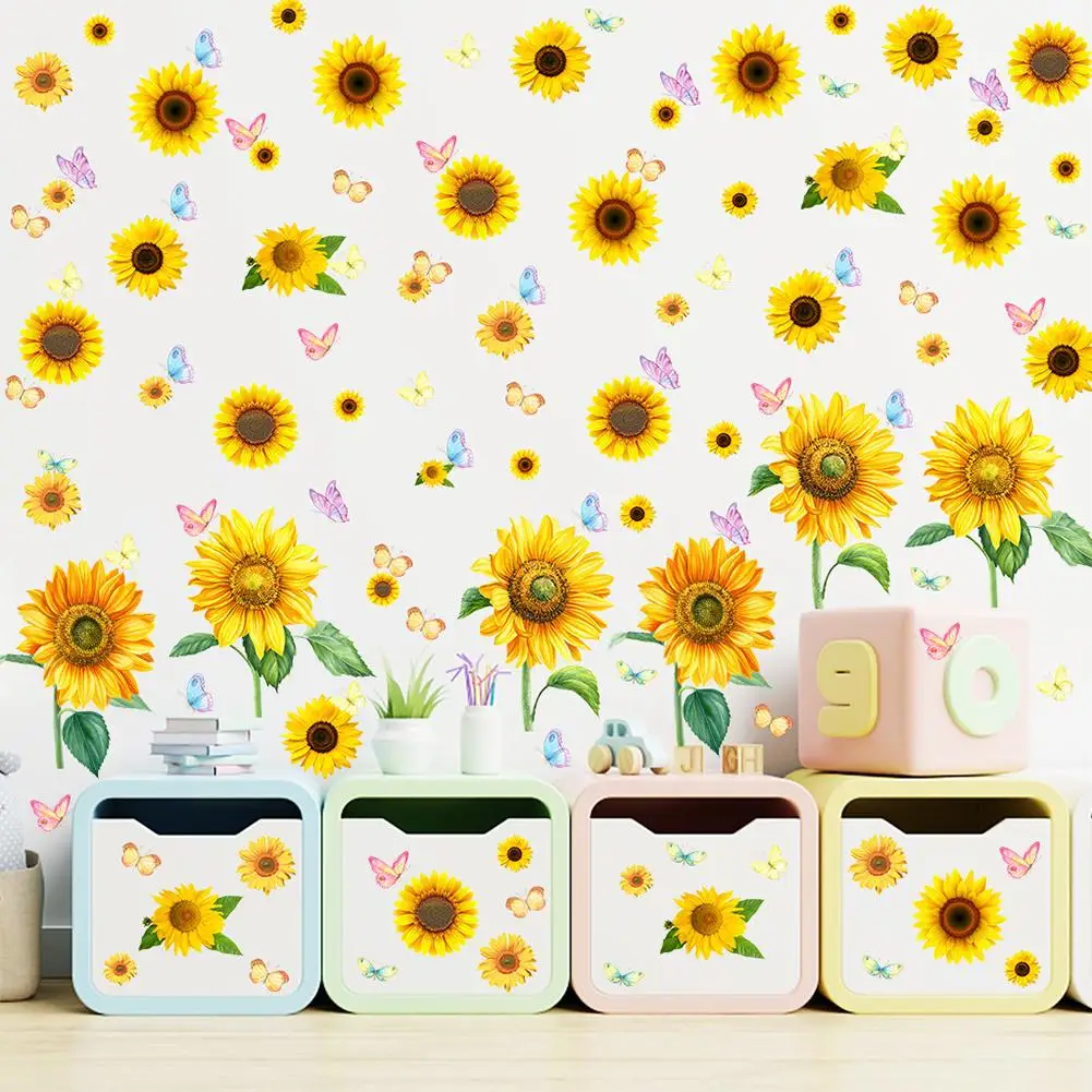 

4pcs PVC Sunflower Butterfly Print Wall Stickers Household Decoration