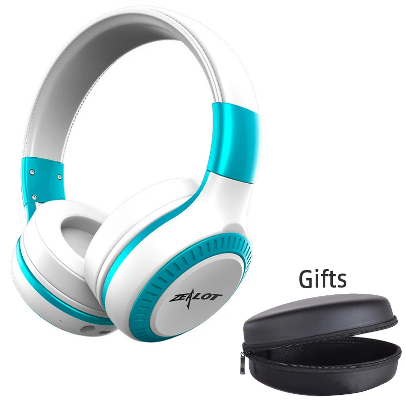 White with Blue ZEALOT B19 Bluetooth наушники с микрофоном стерео Бас гарнитуры для iphone мобильный компьютер беспроводные наушники с fm-радио - Цвет: White with Blue